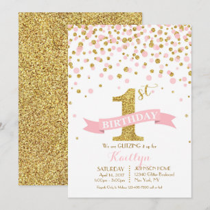 Convite Dourado Glitter e Pink Sprinkles Hoje