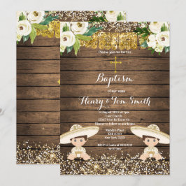 Convite Dourado Glitter Fiesta Boy Twin Christening