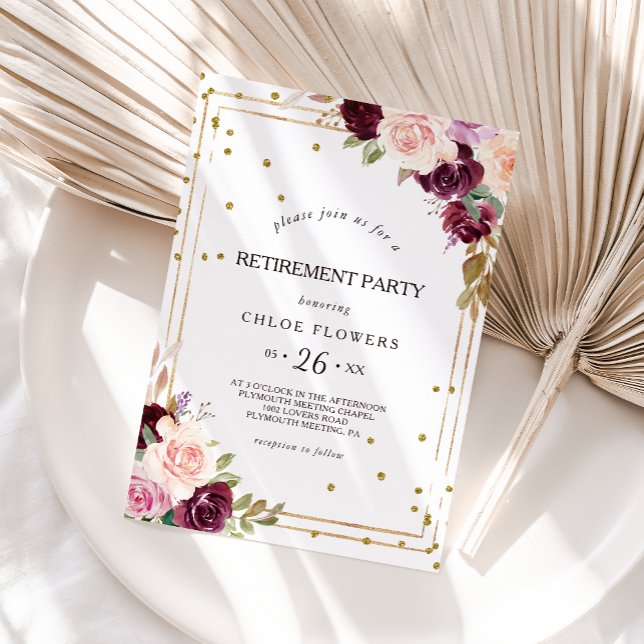 Convite Dourado Glitter Geométrico Burgundy (Criador carregado)