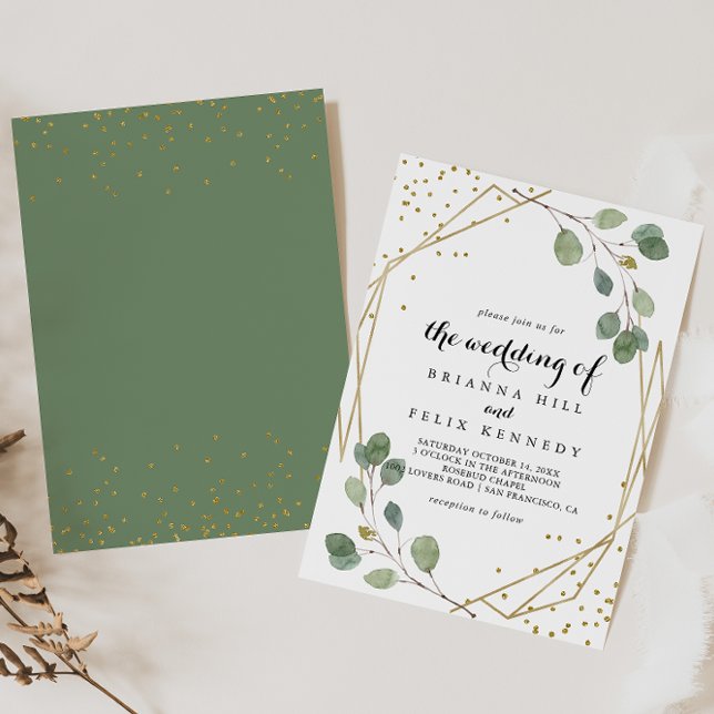 Convite Dourado Glitter Greenery Eucalyptus Casamento De (Criador carregado)