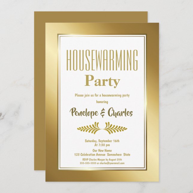 Convite Dourado Glitter Housearming Party (Frente/Verso)