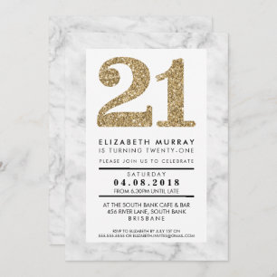 Convite DOURADO GLITTER NÚMERO 21 21 ruas CONVIDAM mármore