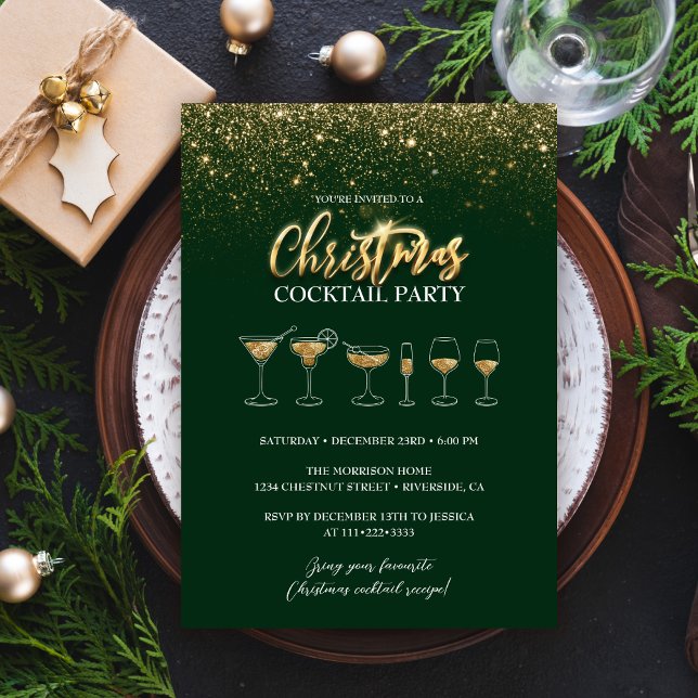 Convite Dourado Glitter, Partido dos Cocktail de Natal Ver (Criador carregado)