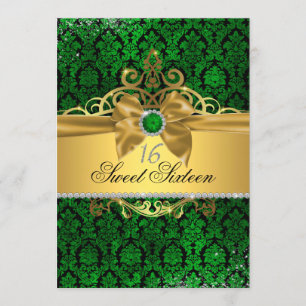 Convite Dourado "Green Damask Sweet" 16 convidam
