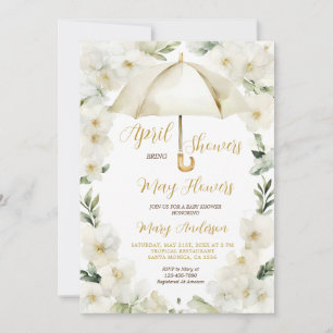 Convite Dourado guarda-chuva branco Chás de abril convidam