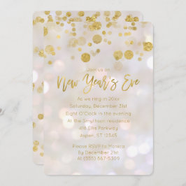 Convite Dourado Iridescente Bokeh de Ano Novo