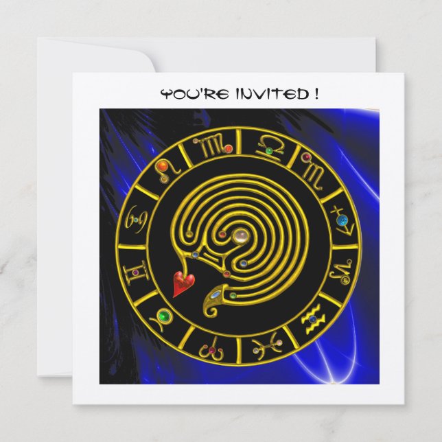 Convite DOURADO LABYRINTH Zodigráfico negro azul (Frente)