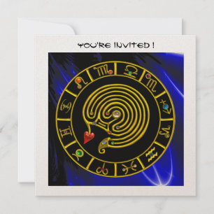 Convite DOURADO LABYRINTH Zodigráfico negro azul