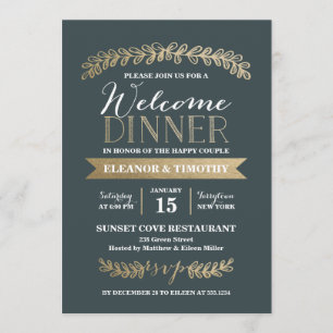 Convite Dourado Laurels Slate Wedding Janta de Boas-vindas