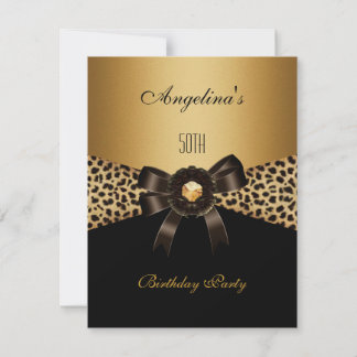 Convite Dourado Leopardo Café Marrom Preto 50º Aniversário