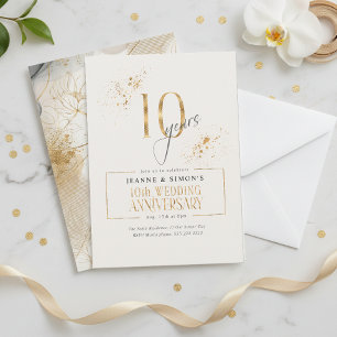 Convite Dourado Line Floral 10th Anniversário ID1169