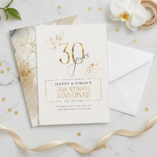 Convite Dourado Line Floral 30 Anniversário ID1169