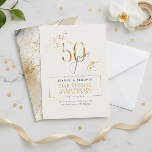 Convite Dourado Line Floral 50th Anniversário ID1169