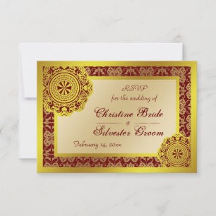 Convite Dourado local árabe, rsvp de casamento de 3,5"x5"