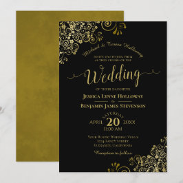 Convite Dourado lugar no casamento formal clássico negro e