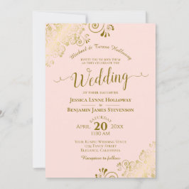 Convite Dourado lugar no casamento formal Elegante rosa-es