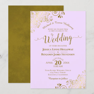 Convite Dourado lugar no Casamento Formal Elegante Roxo Li
