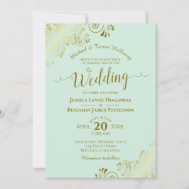 Convite Dourado lugar no casamento formal Elegante Verde d