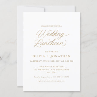 Convite Dourado Luncheon de Casamento de Caligrafia Modern