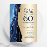 Convite Dourado Marinho Blue Agate Surpresa 60º aniversári<br><div class="desc">Marinho azul e ouro agitam surpresa 60º convite de aniversário. Elegante design moderno com cor azul-real de água agate marble geode fundo, fonte falsa de ouro brilhante e script de tipografia. Trendy convida o cartão perfeito para uma comemoração de dia das mulheres na moda. Impressos convites Zazzle ou modelo de...</div>