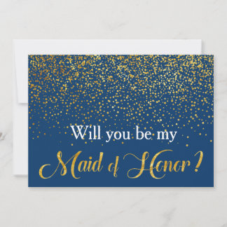Convite Dourado Marinho de Confetti será minha Madrinha de