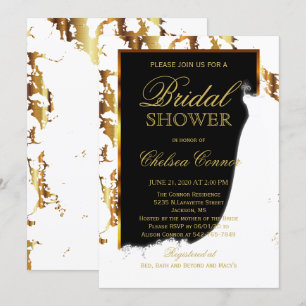 Convite Dourado mármore, Chá de panela preto e branco