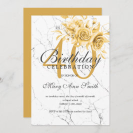 Convite Dourado mármore do partido Floral aniversário de 4