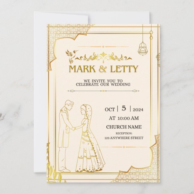Convite Dourado Matt-Themed Casamento Design (Frente)