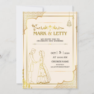 Convite Dourado Matt-Themed Casamento Design