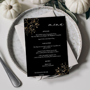 Convite Dourado Menu Floral Vinculado - Preto