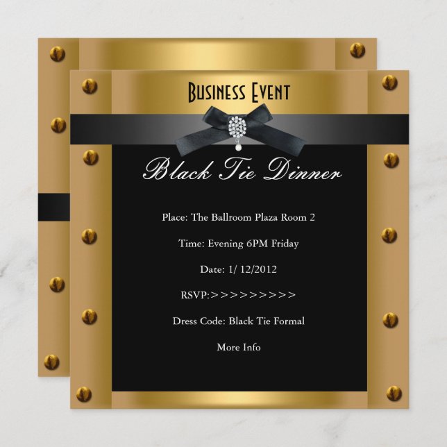 Convite Dourado metal preto para empresas (Frente/Verso)