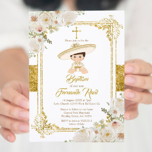 Convite Dourado mexicano Fiesta Boy Baptism Christening