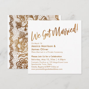 Convite Dourado Moderno Script & Renda Nós Casamos!