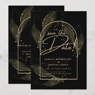 Convite Dourado negro moderno deixa casamento salvando a d