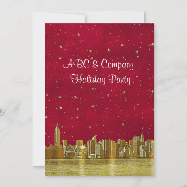 Convite Dourado NYC Skyline Christmas Starry (Frente)
