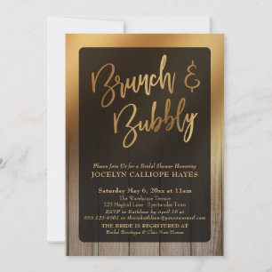 Convite Dourado Ombre Barn Wood Brunch e Bubble