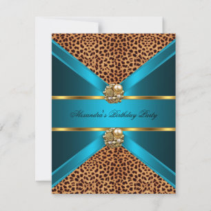Convite Dourado onça Azul Teal Preto Elegante Aniversário