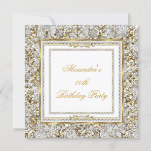 Convite Dourado Ornamentado Branco Damasco Diamante Festa 
