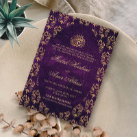 Dourado Ornamentado Padrão Púrpura Casamento Islâm
