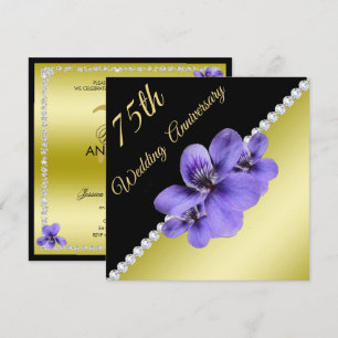 Convite Dourado, Ouros e Violetas 75º Aniversário de Casam