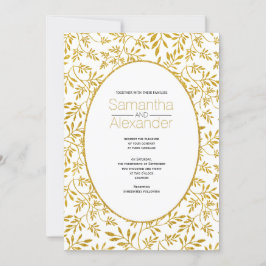 Convite Dourado padrão de brilho das folhas do casamento r