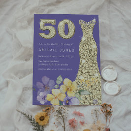 Convite Dourado palhaço roxo e sol 50ª Festa de aniversári