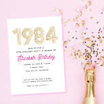 Convite Dourado para aniversário de 40 anos branco<br><div class="desc">Comemore com esses convites de aniversário de 40 anos de 1984 inspirados.</div>