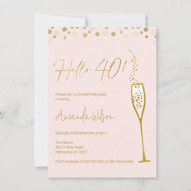 Convite Dourado para aniversário de 40 anos de Vid (Frente)