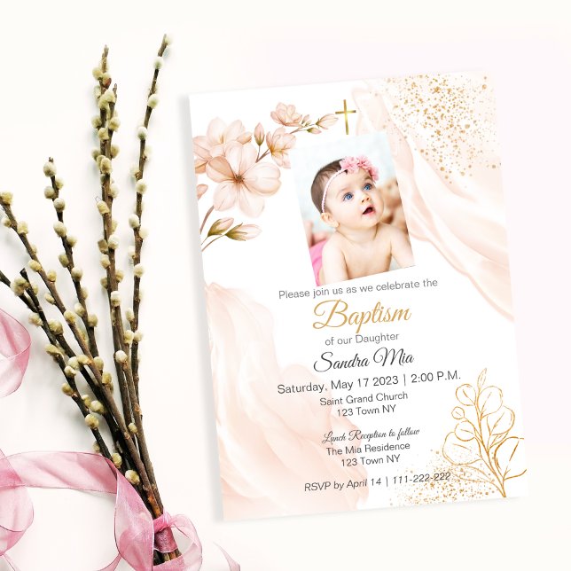 Convite Dourado para Batismo Neutro (Gold Neutral Baptism Invite)