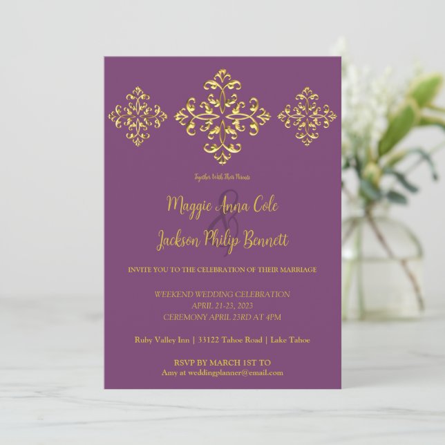 Convite Dourado para Casamento (Em pé/Frente)