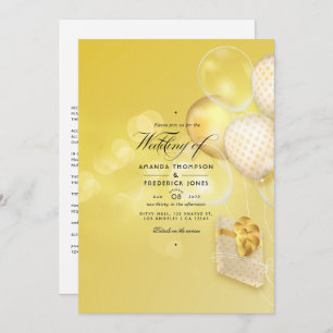 Convite Dourado para Casamento Bokeh Balloons