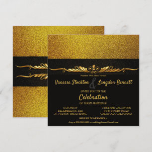 Convite Dourado para Casamento Clássico Glitzy