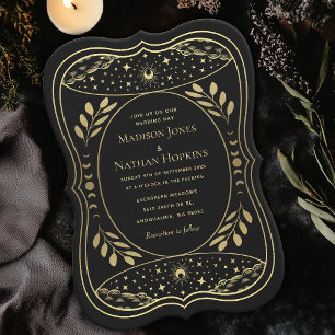 Convite Dourado para casamento com cartões tarot E