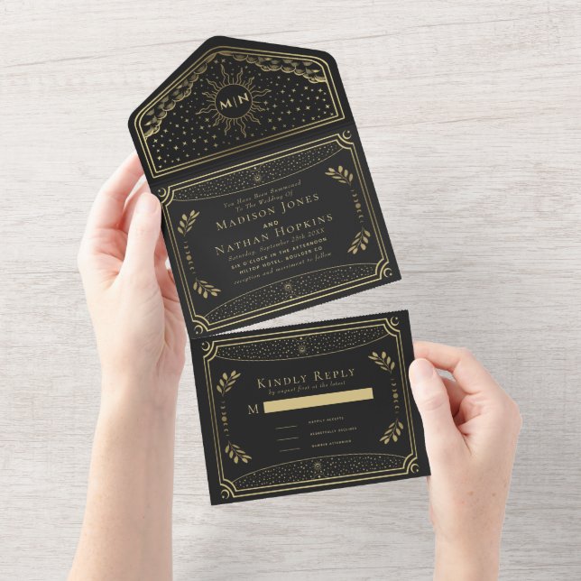 Convite Dourado para casamento com cartões tarot E (Tearaway)